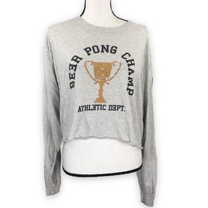 Kickoff Shop Novelty Beer Pong Champ Long Sleeve Crop Graphic Tee